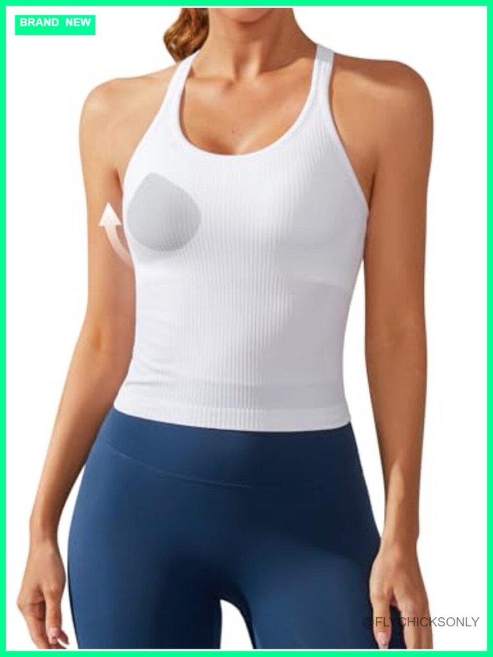 Ribbed Workout Crop Top with Built-in Bra Racerback Athletic Tank